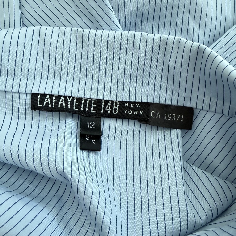 Lafayette 148 New York Striped Button Up Shirt Womens 12 Blue Stretch Office - Picture 2 of 10
